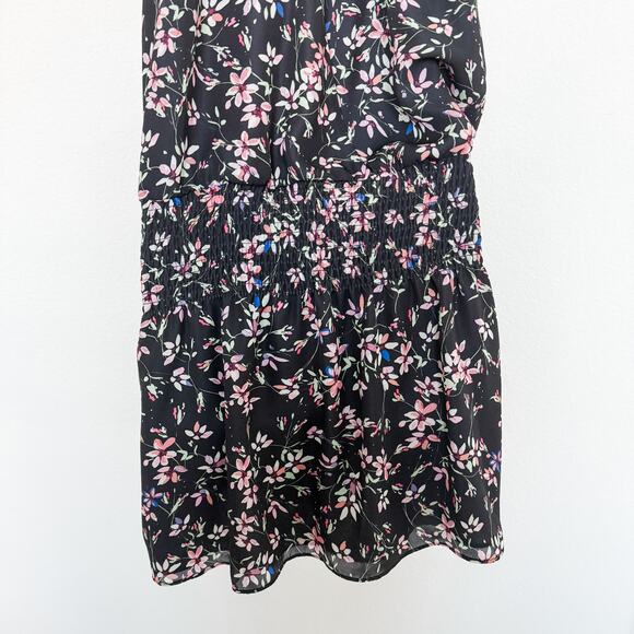 Parker Floral Print Halter Sleeveless Smocked Mini Dress Black Size Medium - Picture 6 of 7